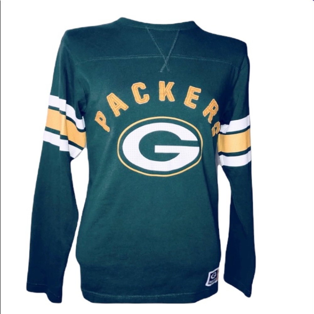 Majestic NFL Green Bay Packer game day cotton ls shirt green Small FLAW